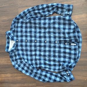 Blue Plaid Flannel Button Down Shirt XL